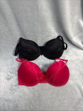 Bundle of 2- Tart Black Lace Bra & Hot Pink Satin Bra Set with one panty